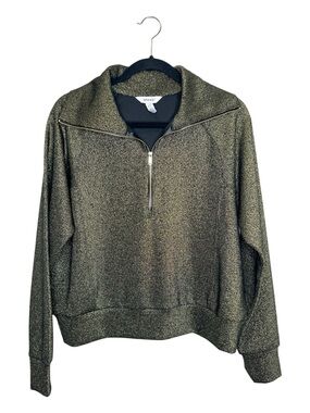 SPANX AirEssentials Shine Black Gold Half Zip Pullover size Medium